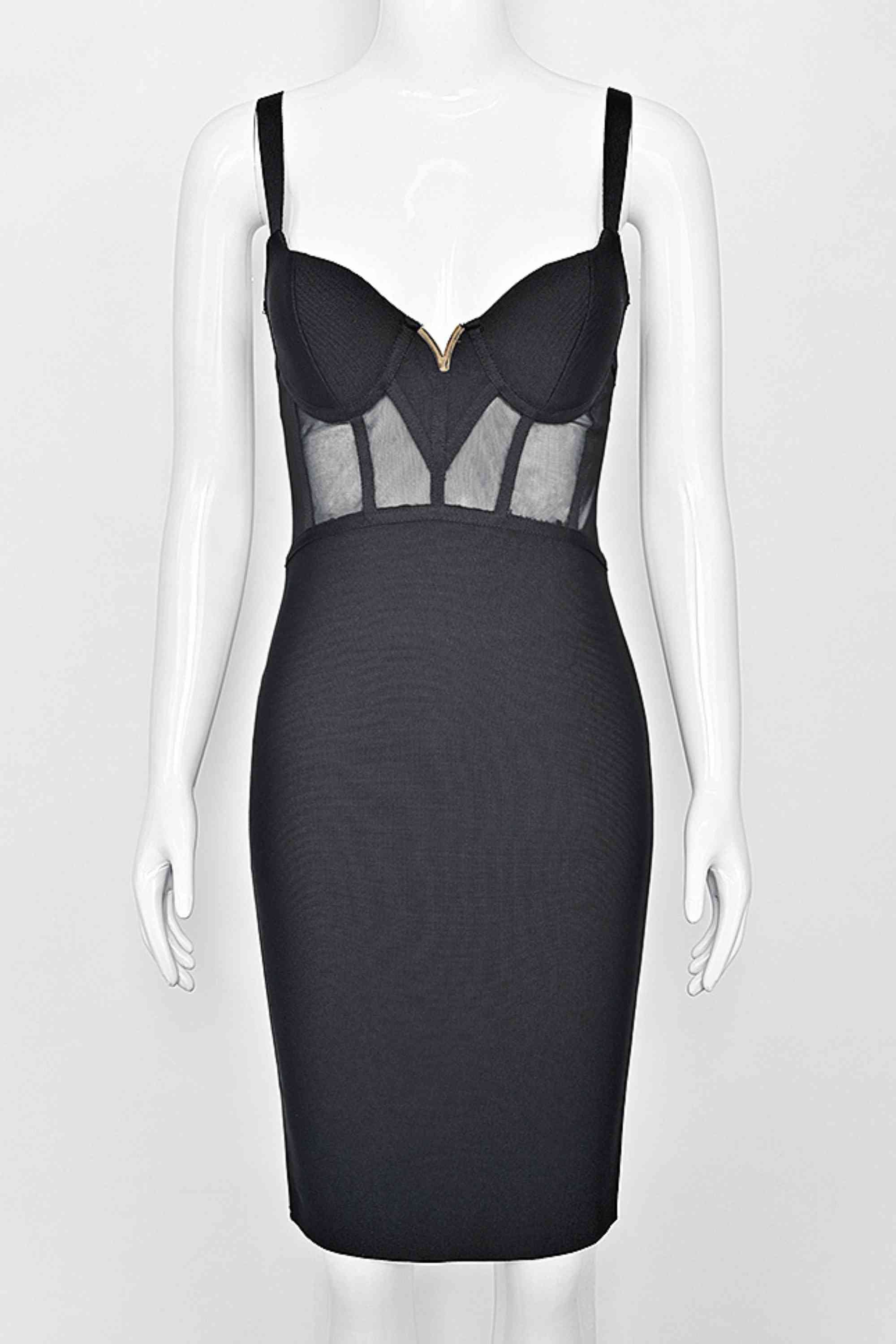 Woman wearing a figure flattering  Juliette Bodycon Dress - Classic Black Bodycon Collection