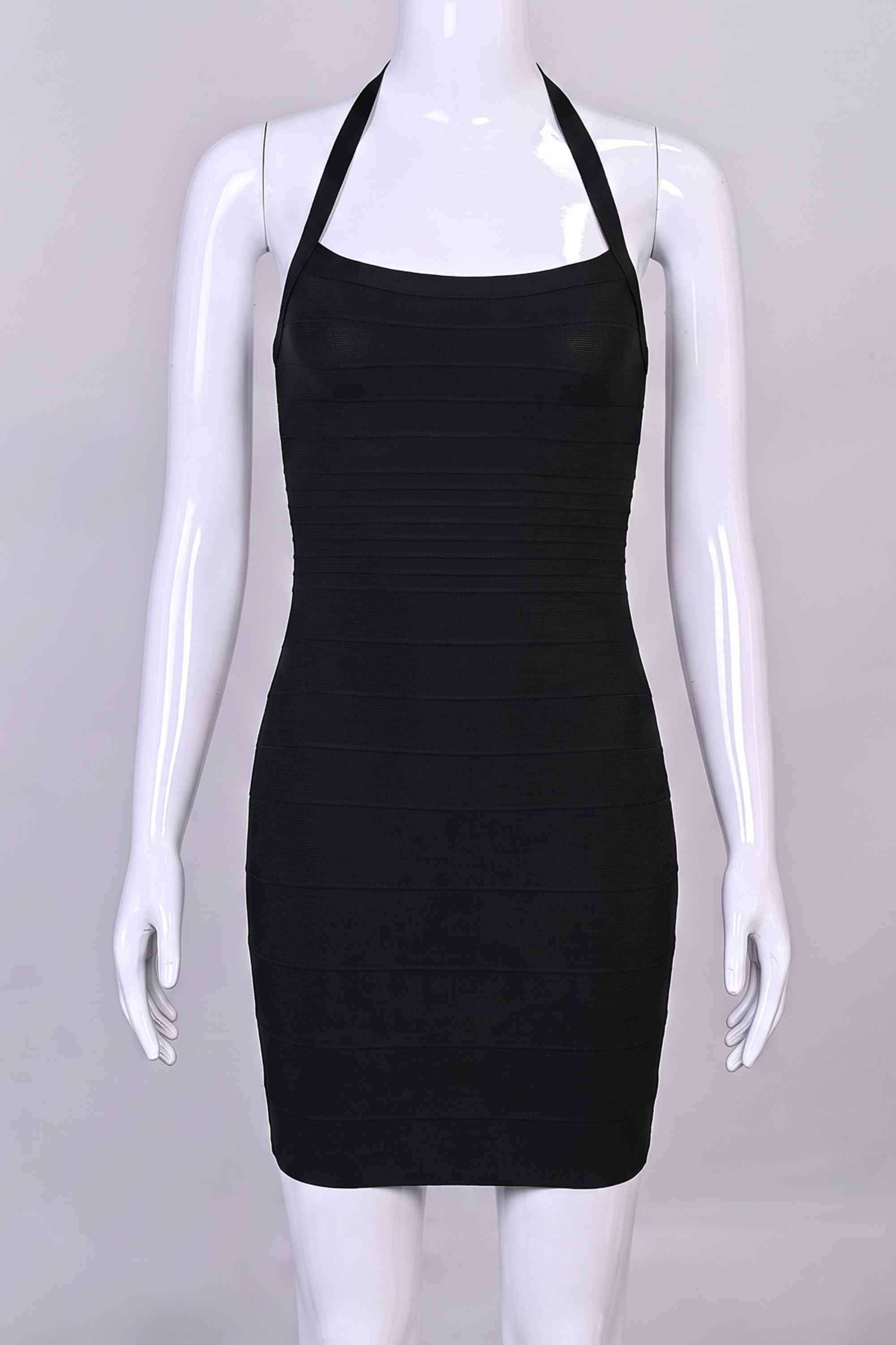 Woman wearing a figure flattering  Kia Bandage Mini Dress - Classic Black BODYCON COLLECTION Pty Ltd