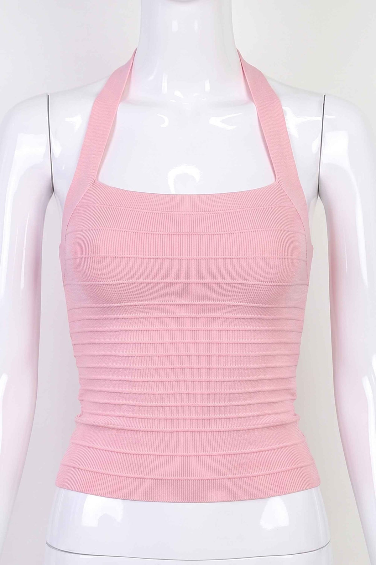 Woman wearing a figure flattering  Kia Bandage Top - Dusty Pink BODYCON COLLECTION Pty Ltd