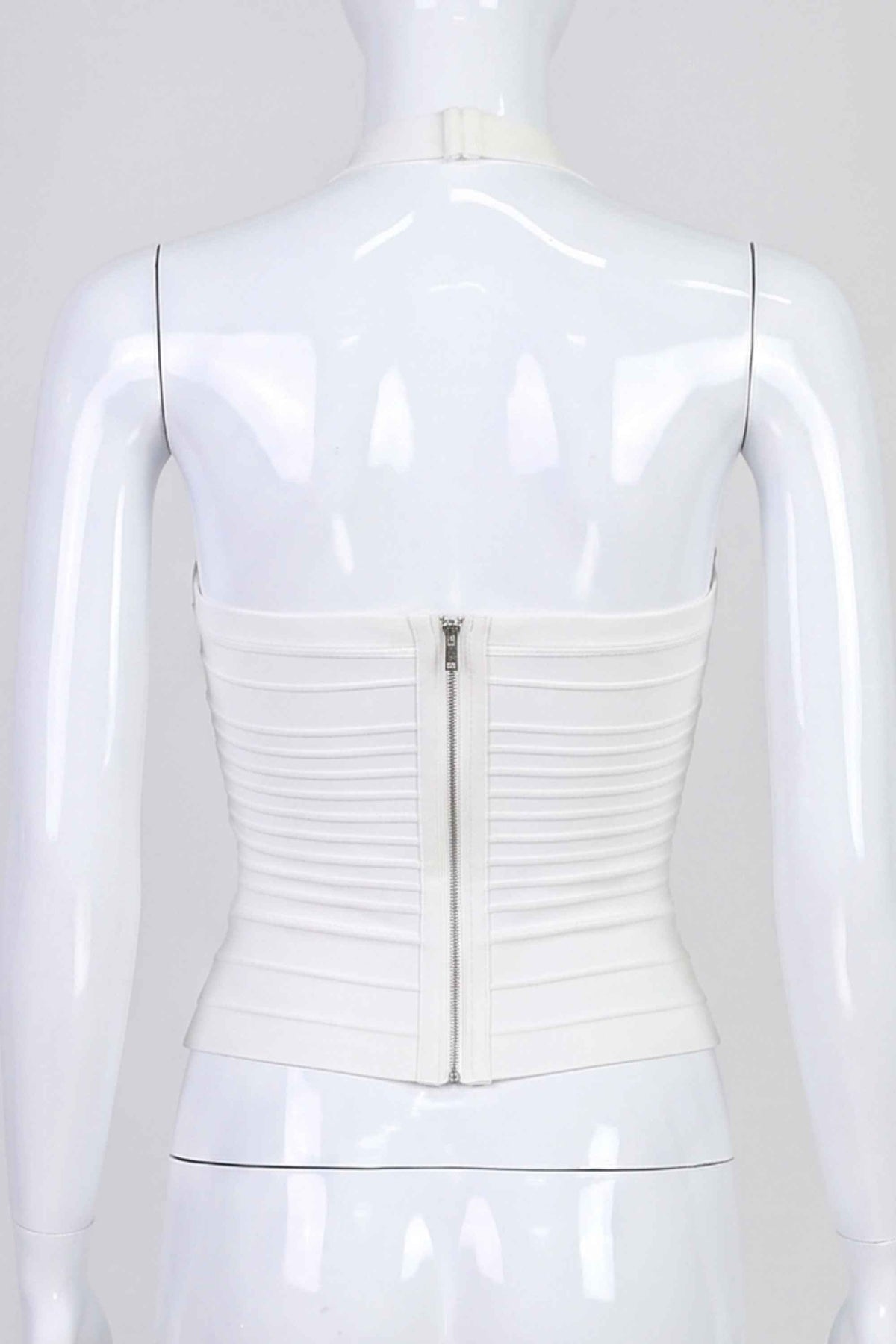 Woman wearing a figure flattering  Kia Bandage Top - Pearl White BODYCON COLLECTION Pty Ltd