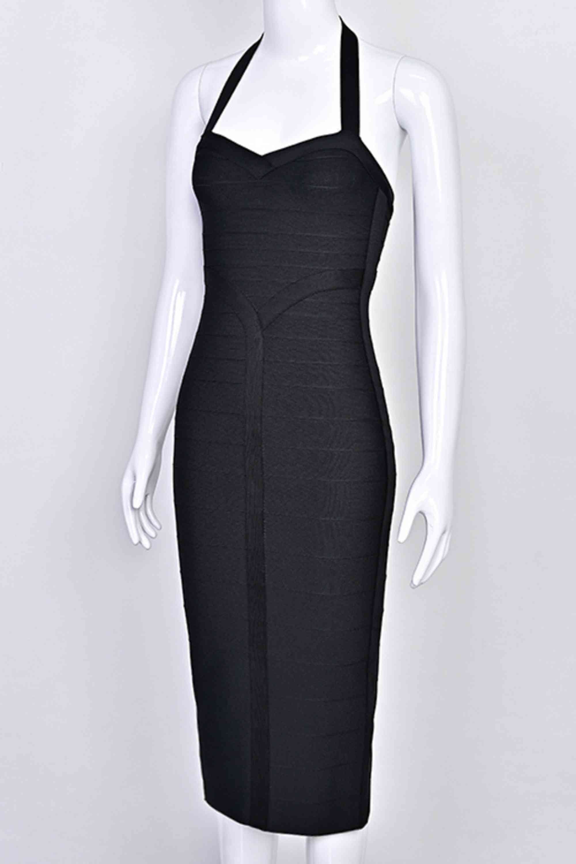 Woman wearing a figure flattering  Lara Bandage Midi Dress - Classic Black BODYCON COLLECTION Pty Ltd