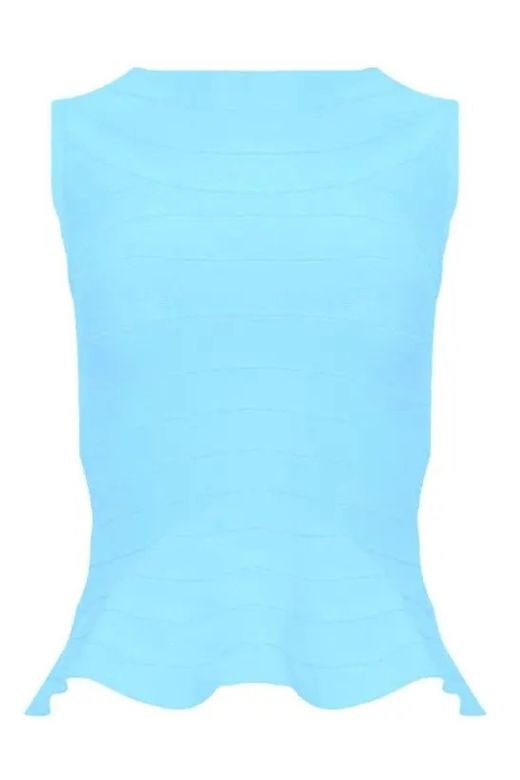 Woman wearing a figure flattering  Leni Bandage Top - Sky Blue BODYCON COLLECTION