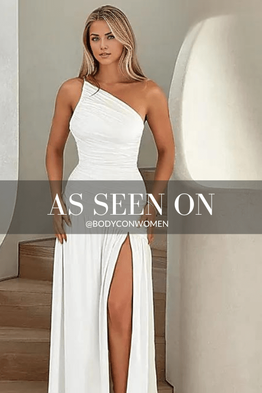 Woman wearing a figure flattering  Lenni Bodycon Midi Wrap Dress - Pearl White BODYCON COLLECTION
