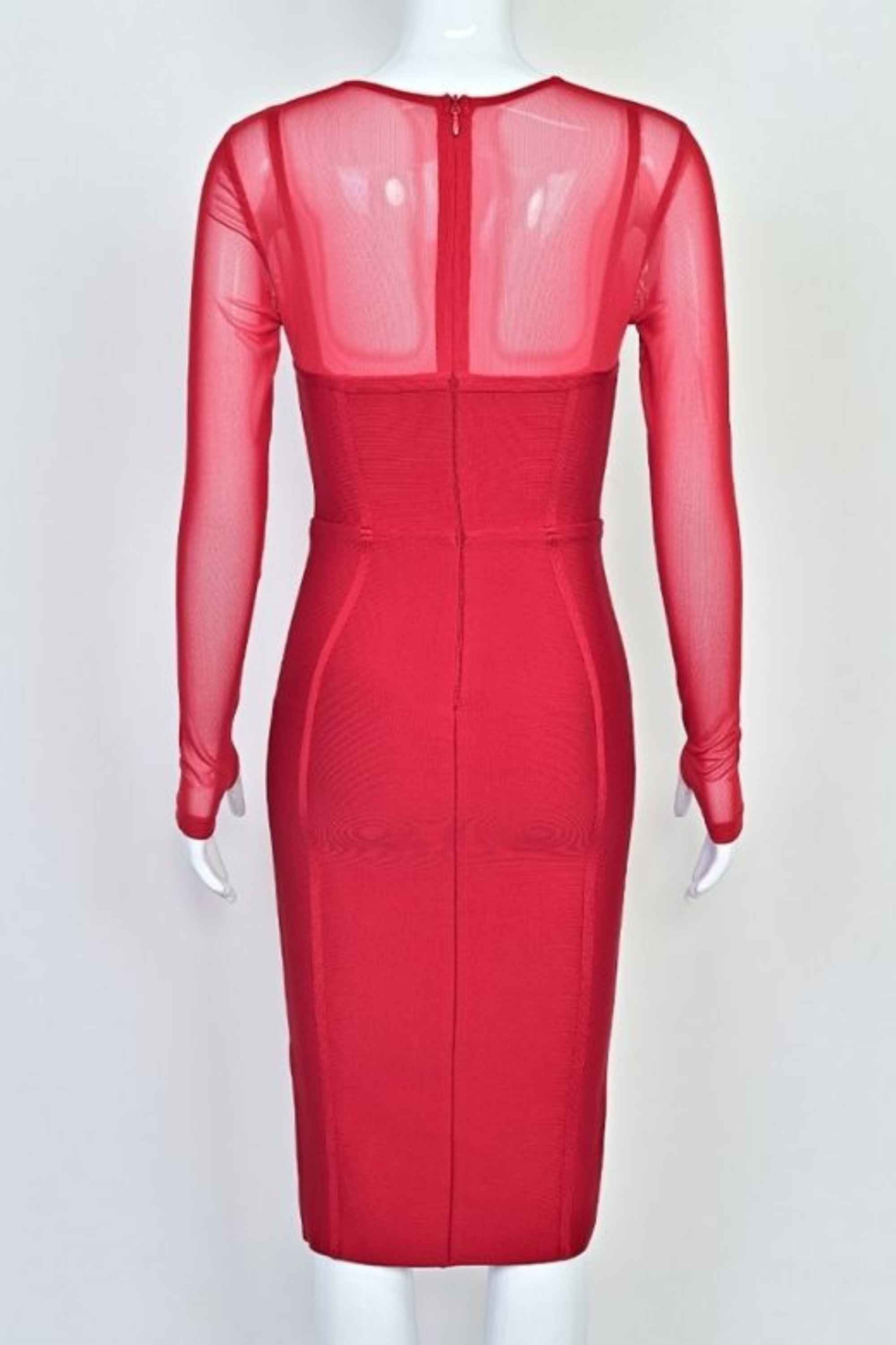 Woman wearing a figure flattering  Lexi Long Sleeve Bodycon Midi Dress - Red Wine BODYCON COLLECTION