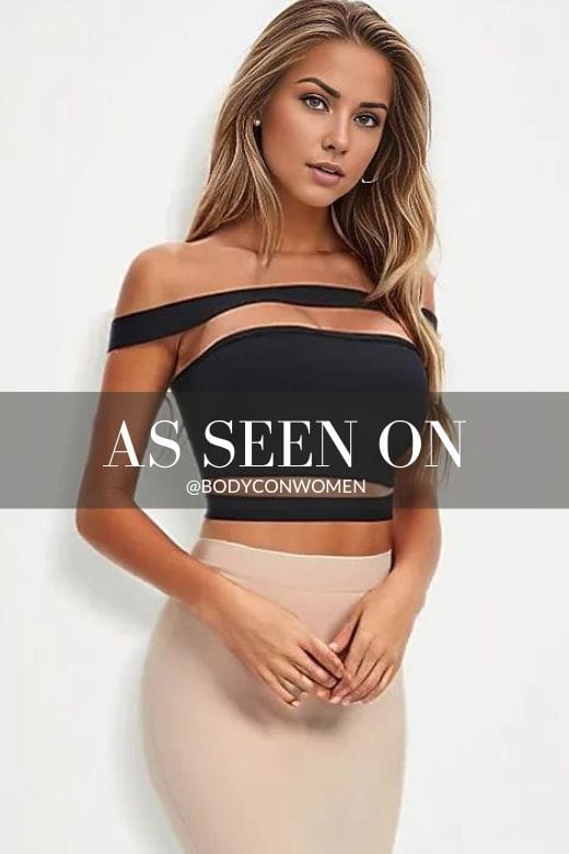 Woman wearing a figure flattering  Lexia Bandage Crop Top - Pearl White BODYCON COLLECTION