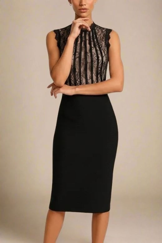 Woman wearing a figure flattering  Lori Bodycon Dress - Classic Black BODYCON COLLECTION Pty Ltd