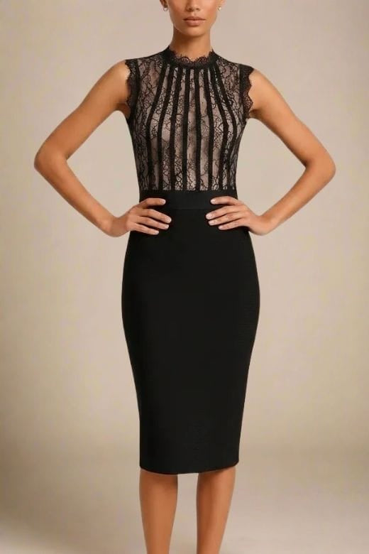 Woman wearing a figure flattering  Lori Bodycon Dress - Classic Black BODYCON COLLECTION Pty Ltd