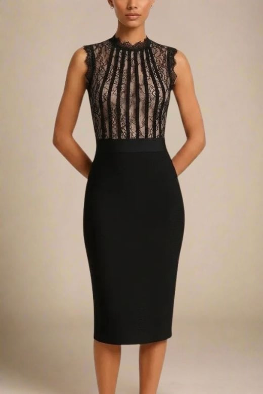 Woman wearing a figure flattering  Lori Bodycon Dress - Classic Black BODYCON COLLECTION Pty Ltd