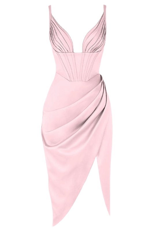 Woman wearing a figure flattering  Maddi Bodycon Dress - Blush Pink BODYCON COLLECTION
