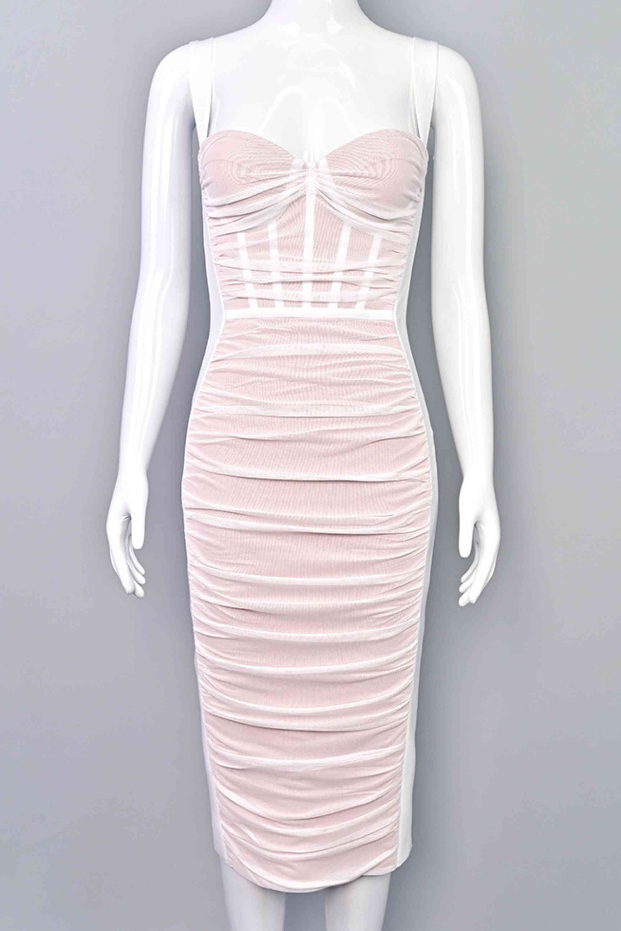 Woman wearing a figure flattering  Marilyn Bodycon Wrap Midi Dress - Pearl White BODYCON COLLECTION