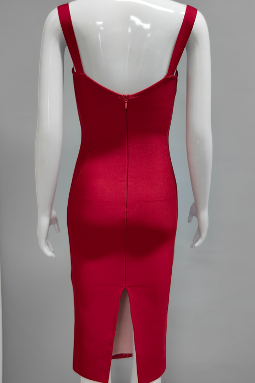 Woman wearing a figure flattering  Marilyn Bodycon Wrap Midi Dress - Red Wine BODYCON COLLECTION