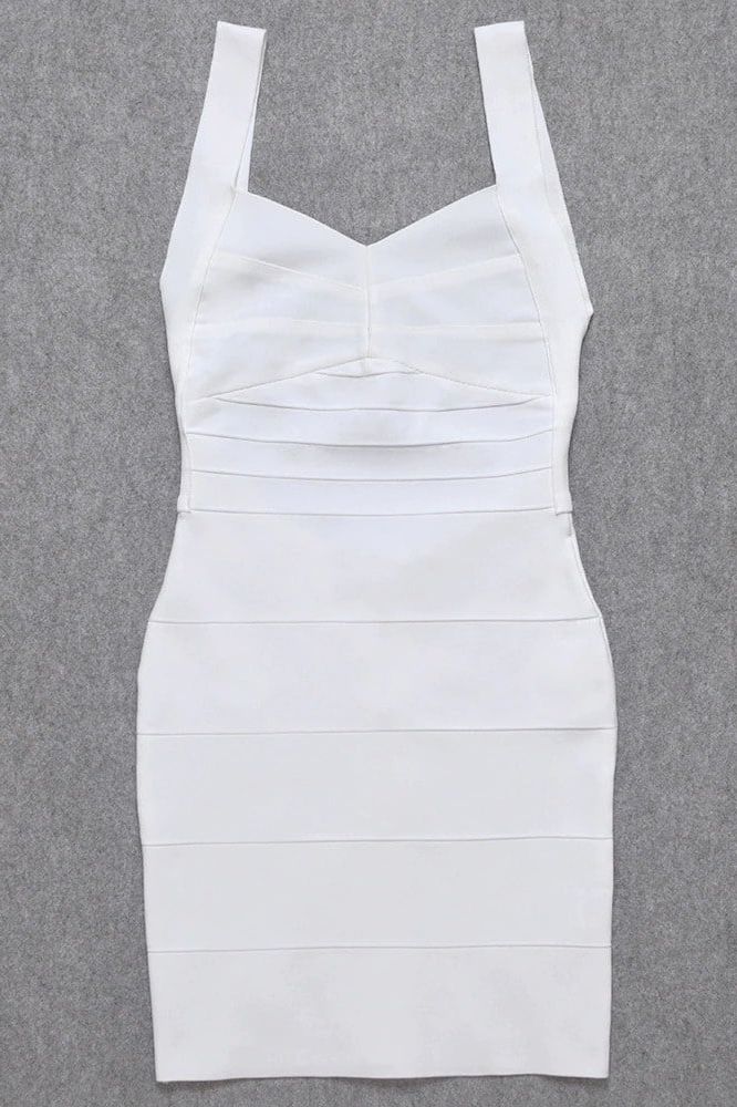 Woman wearing a figure flattering  Maya Bandage Mini Dress - Pearl White BODYCON COLLECTION