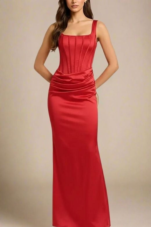 Woman wearing a figure flattering  Mila Bodycon Wrap Maxi Dress - Lipstick Red BODYCON COLLECTION Pty Ltd