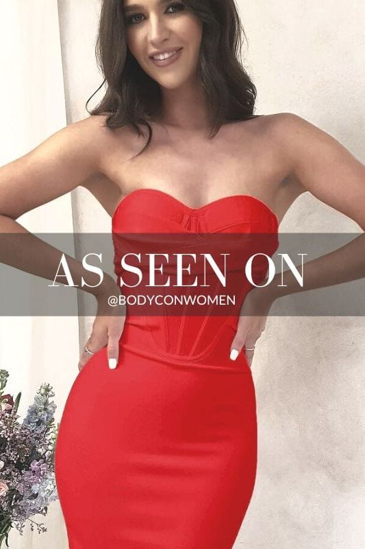 Woman wearing a figure flattering  Miles Bodycon Dress - Lipstick Red BODYCON COLLECTION