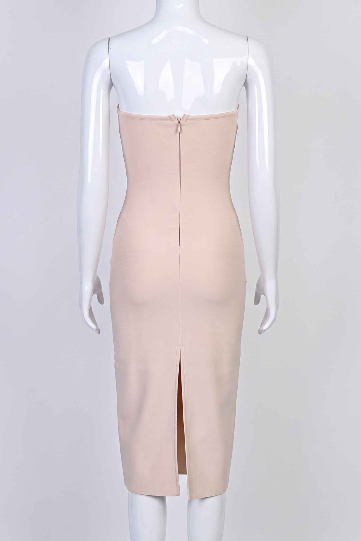 Woman wearing a figure flattering  Miles Bodycon Midi Dress - Nude BODYCON COLLECTION