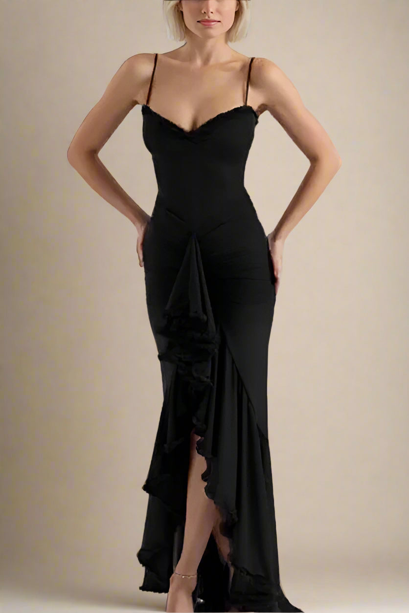 Woman wearing a figure flattering  Noah Bodycon Wrap Midi Dress- Classic Black BODYCON COLLECTION