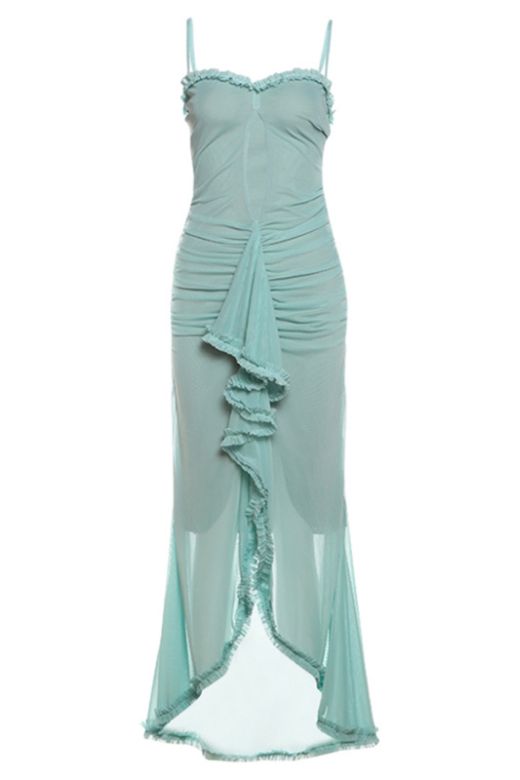 Woman wearing a figure flattering  Noah Bodycon Wrap Midi Dress - Tiffany Blue BODYCON COLLECTION