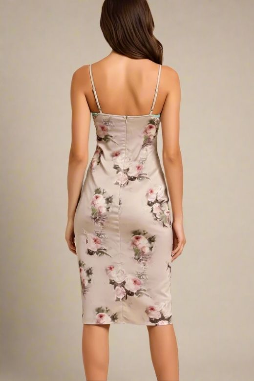 Woman wearing a figure flattering  Parker Bodycon Dress - Steel Grey BODYCON COLLECTION