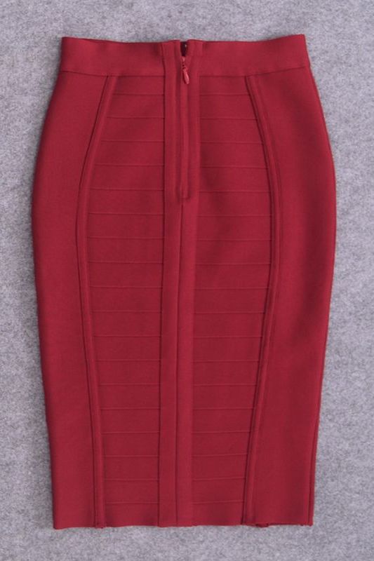 Woman wearing a figure flattering  Pencil High Waist Bandage Knee Length Cocktail Skirt - Red Wine BODYCON COLLECTION