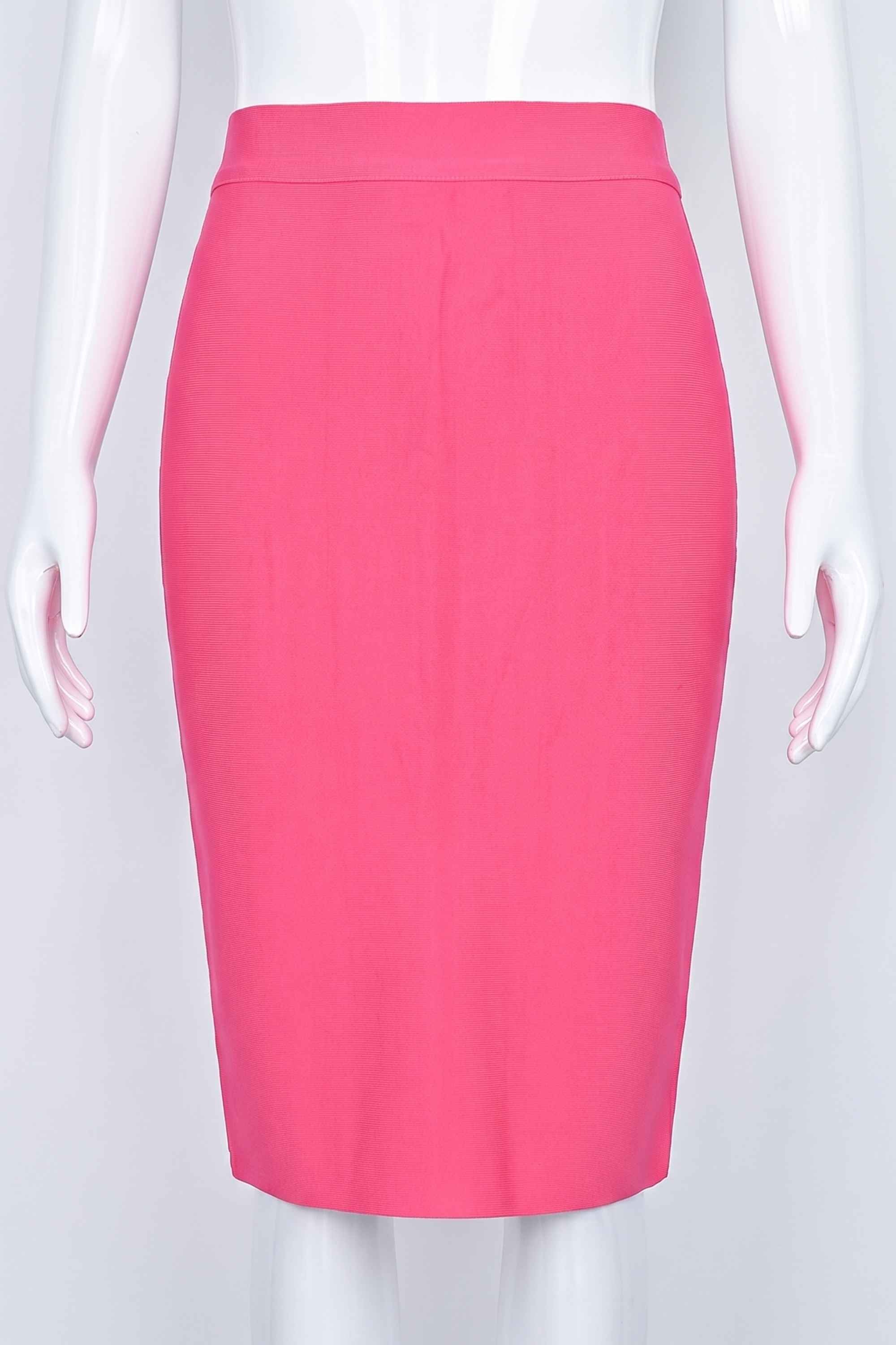 Woman wearing a figure flattering  Pencil High Waist Bandage Knee Length Skirt - Hot Pink BODYCON COLLECTION