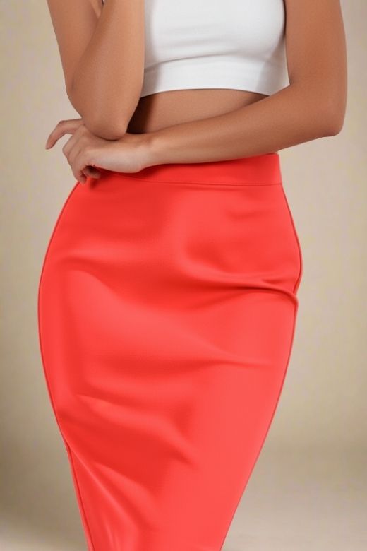 Woman wearing a figure flattering  Pencil High Waist Bandage Knee Length Skirt - Lipstick Red BODYCON COLLECTION