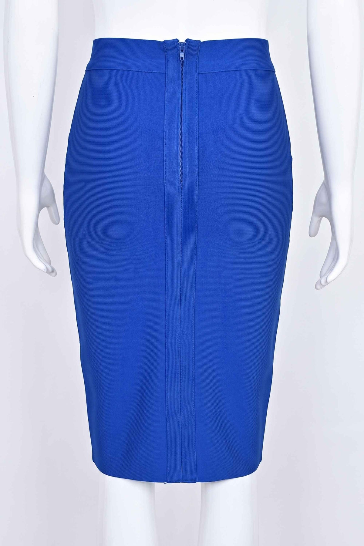 Woman wearing a figure flattering  Pencil High Waist Bandage Knee Length Skirt - Royal Blue BODYCON COLLECTION