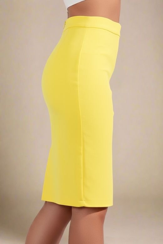Woman wearing a figure flattering  Pencil High Waist Bandage Knee Length Skirt - Sun Yellow BODYCON COLLECTION