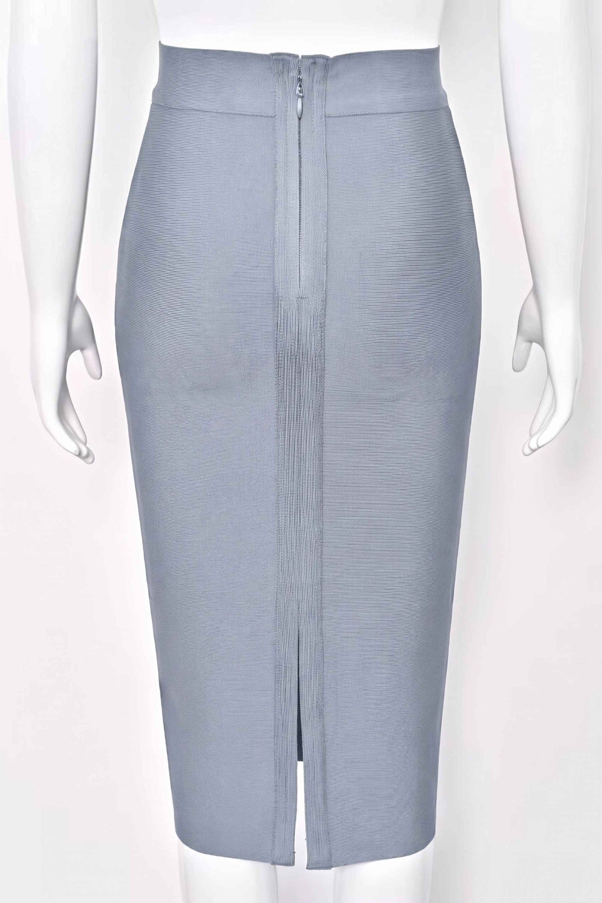 Woman wearing a figure flattering  Pencil High Waist Bandage Midi Skirt - Cloud Gray BODYCON COLLECTION