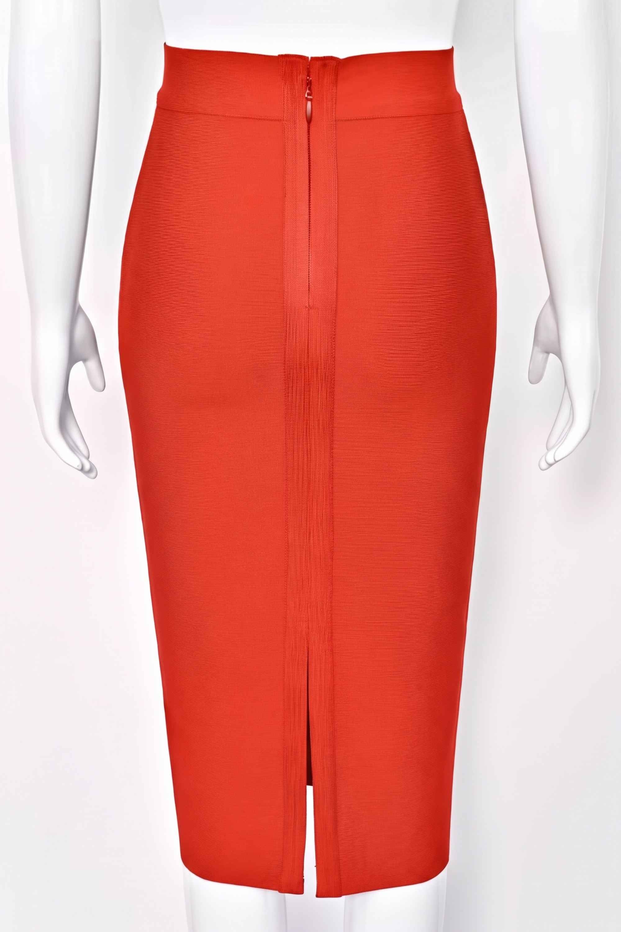 Woman wearing a figure flattering  Pencil High Waist Bandage Midi Skirt - Lipstick Red BODYCON COLLECTION