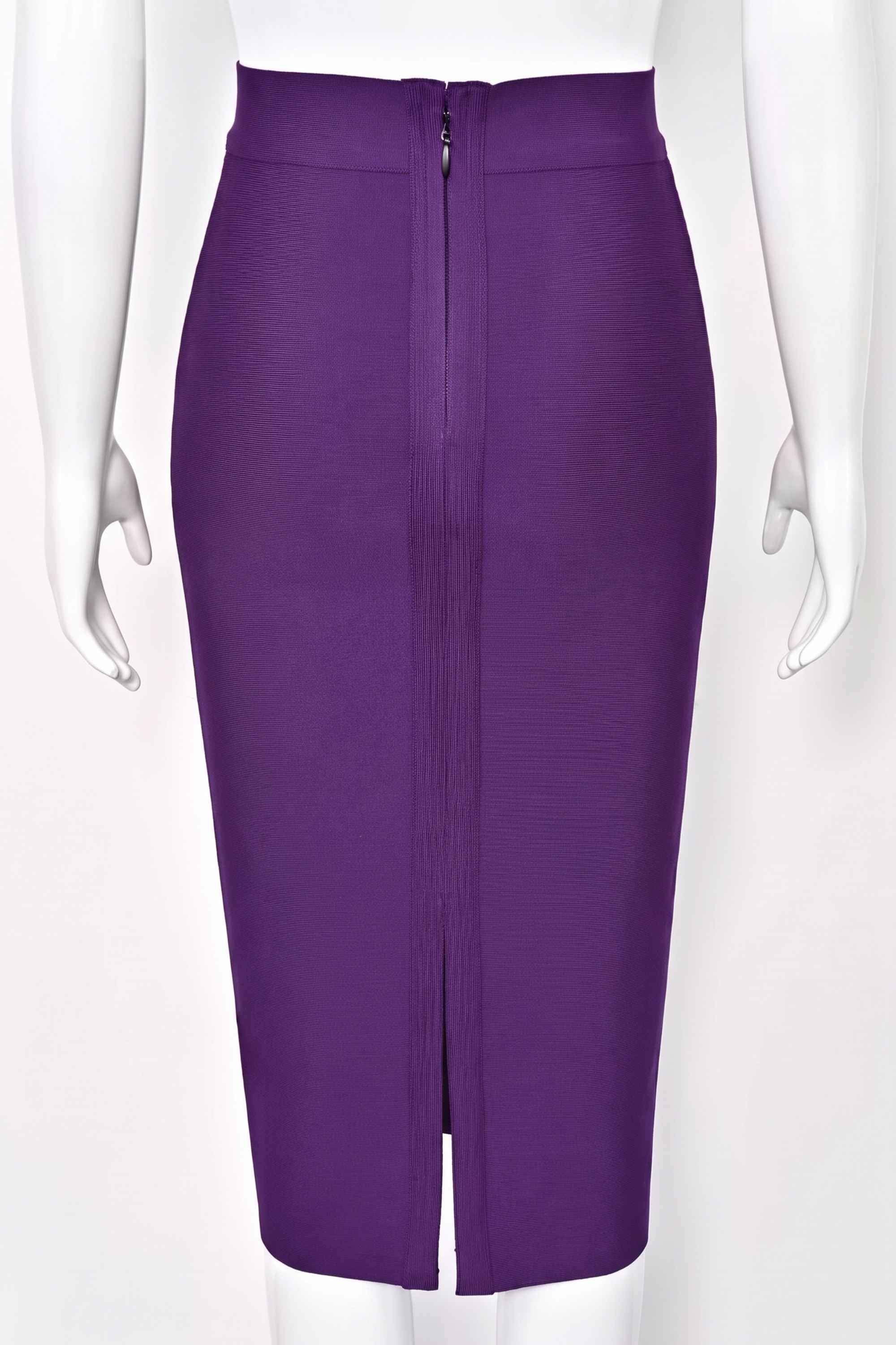 Woman wearing a figure flattering  Pencil High Waist Bandage Midi Skirt - Plum Purple BODYCON COLLECTION