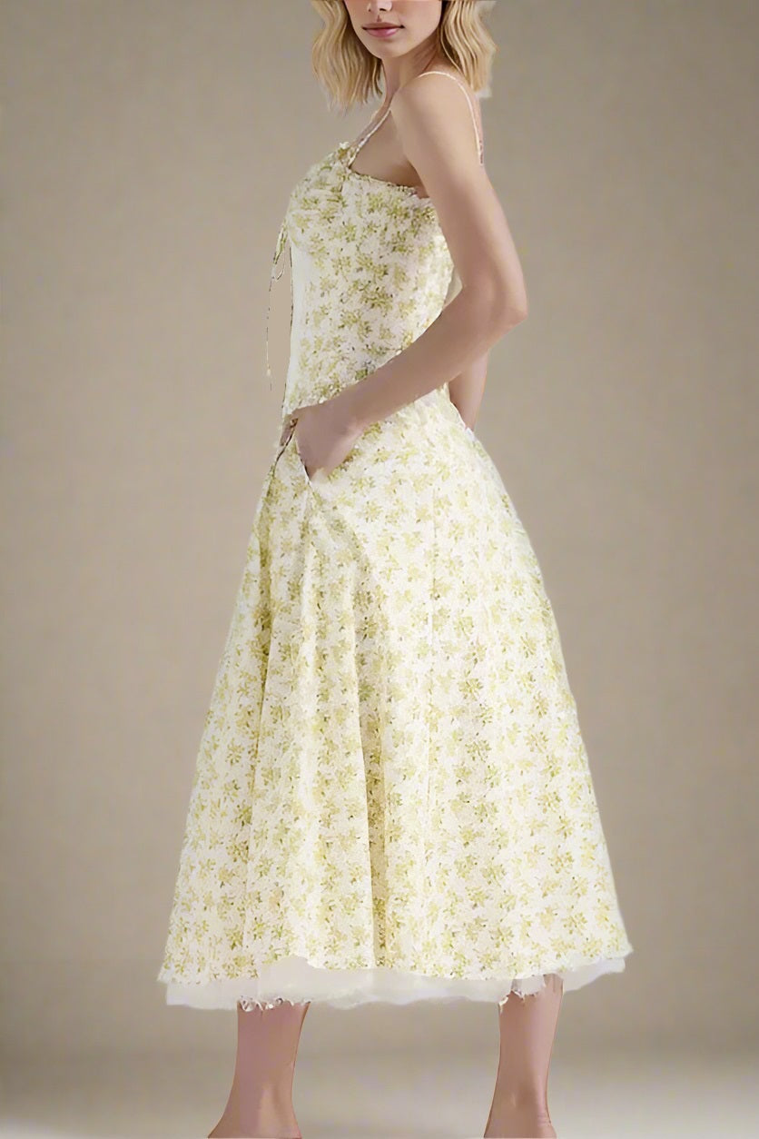 Woman wearing a figure flattering  Pixie Bodycon Midi Dress - Daffodil Yellow BODYCON COLLECTION Pty Ltd