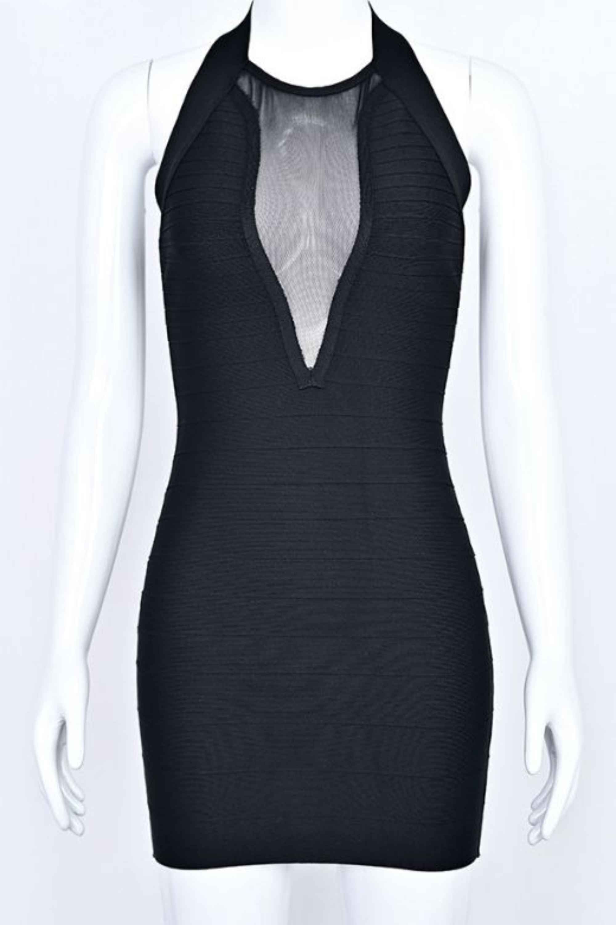 Woman wearing a figure flattering  Remi Bandage Mini Dress - Classic Black BODYCON COLLECTION Pty Ltd