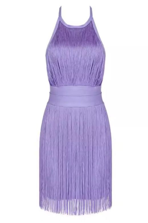 Woman wearing a figure flattering  Riley Bodycon Mini Dress - Violet Purple BODYCON COLLECTION