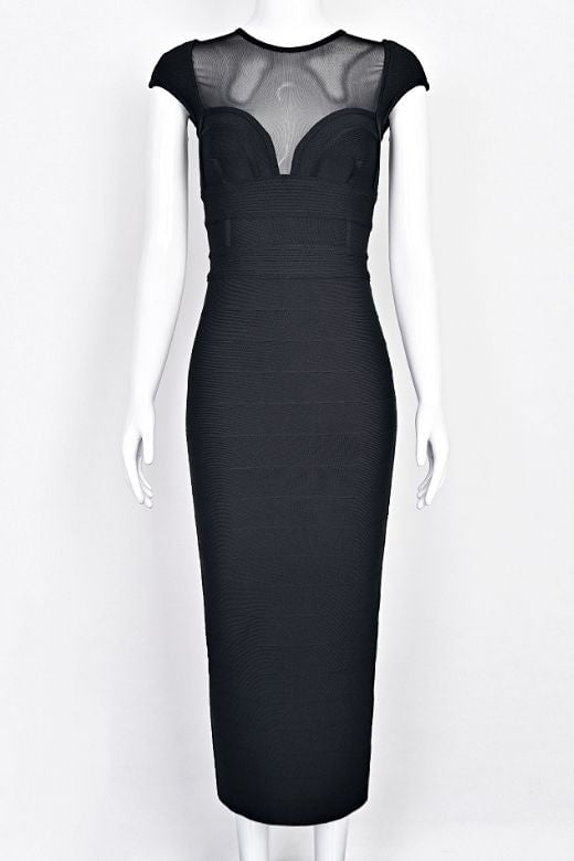 Woman wearing a figure flattering  Rory Bandage Maxi Dress - Classic Black BODYCON COLLECTION Pty Ltd