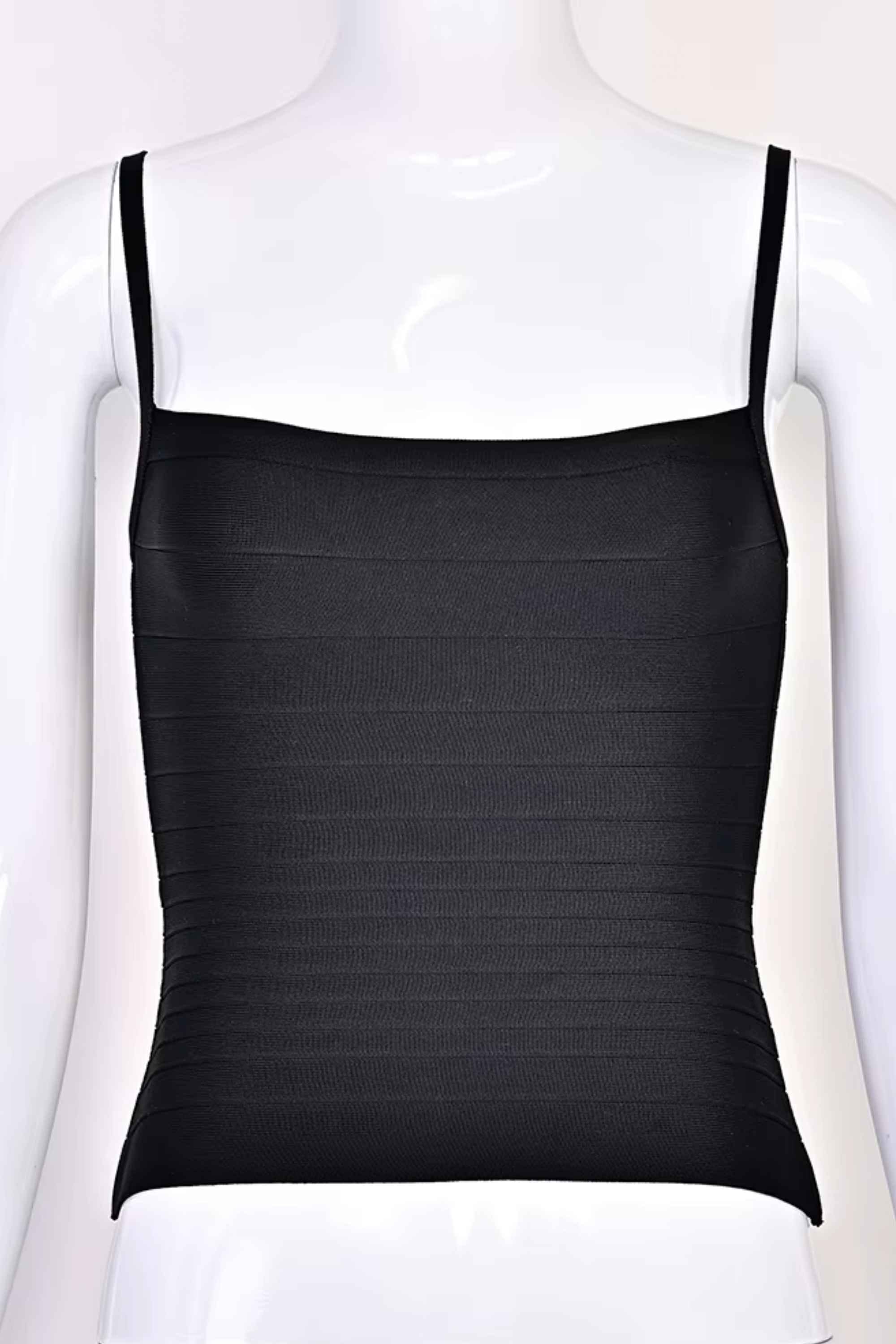 Woman wearing a figure flattering  Scarlett Bandage Tank Top - Classic Black BODYCON COLLECTION Pty Ltd