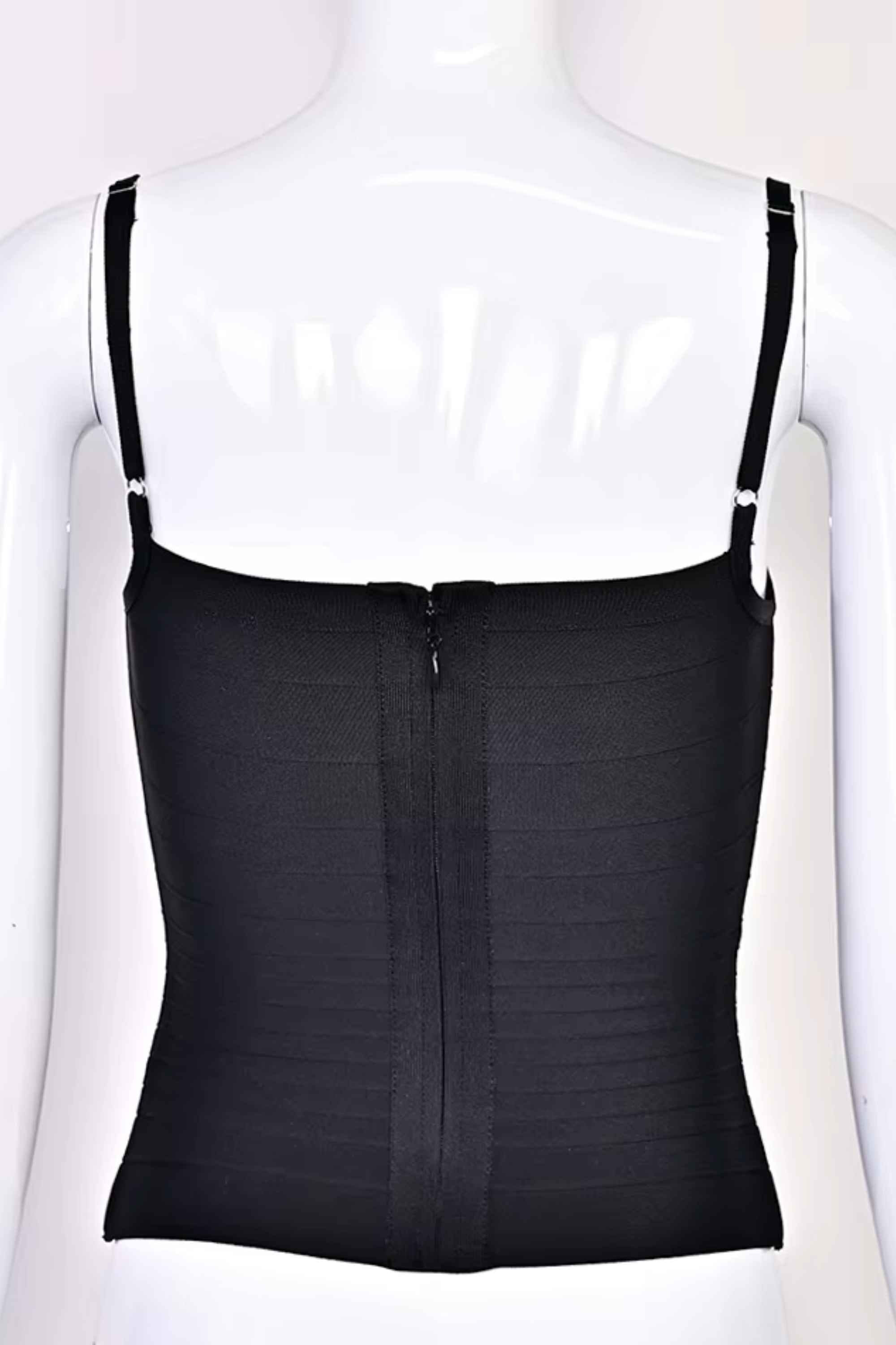 Woman wearing a figure flattering  Scarlett Bandage Tank Top - Classic Black BODYCON COLLECTION Pty Ltd