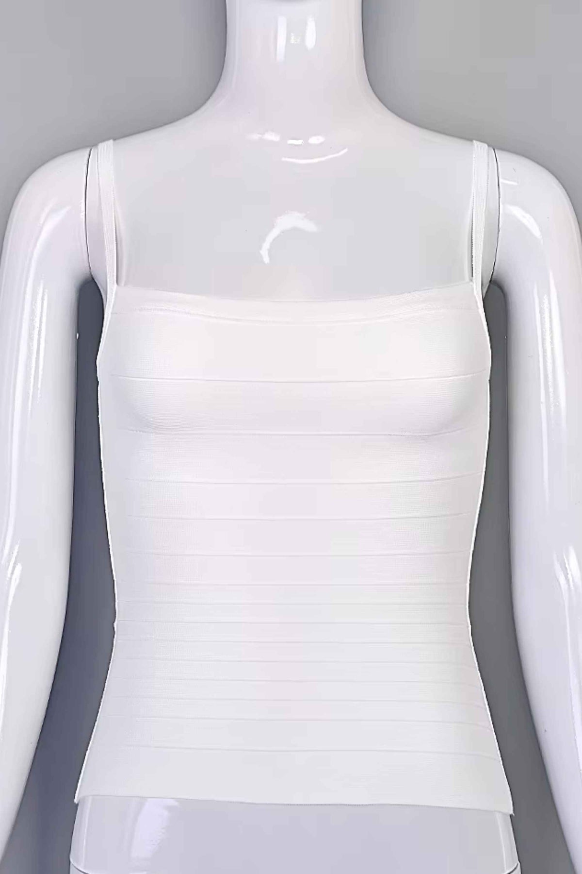 Woman wearing a figure flattering  Scarlett Bandage Tank Top - White Pearl BODYCON COLLECTION Pty Ltd
