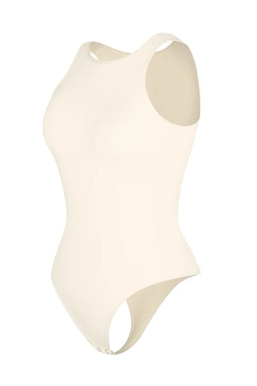 Woman wearing a figure flattering  Sculpting High Neck One Piece Bodysuit Shapewear - Panties Bodycon Collection