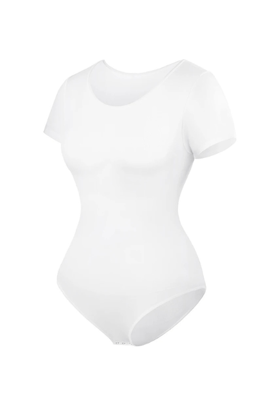 Woman wearing a figure flattering  Short Sleeve One Piece Bodysuit Shapewear - Panties BODYCON COLLECTION