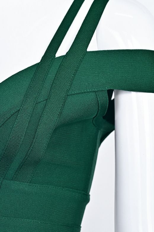 Woman wearing a figure flattering  Sia Bandage Dress - Emerald Green Bodycon Collection