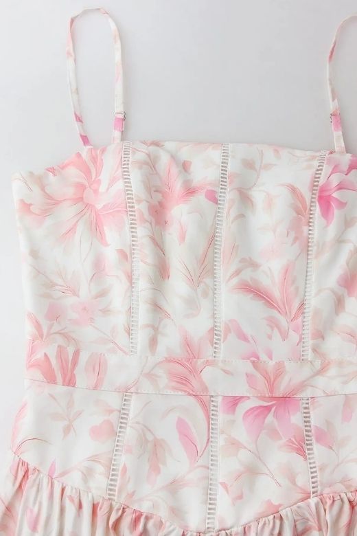 Woman wearing a figure flattering  Tasmin Midi Dress - Pink Print BODYCON COLLECTION