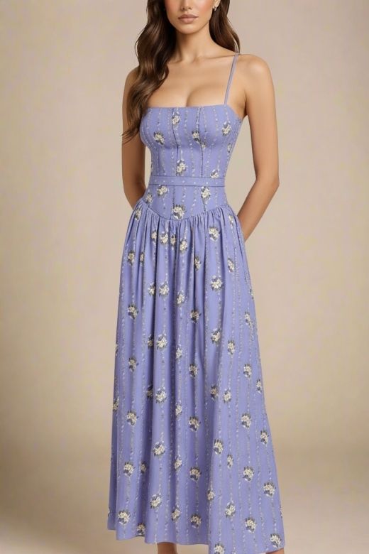 Woman wearing a figure flattering  Tasmin Midi Dress - Royal Blue BODYCON COLLECTION