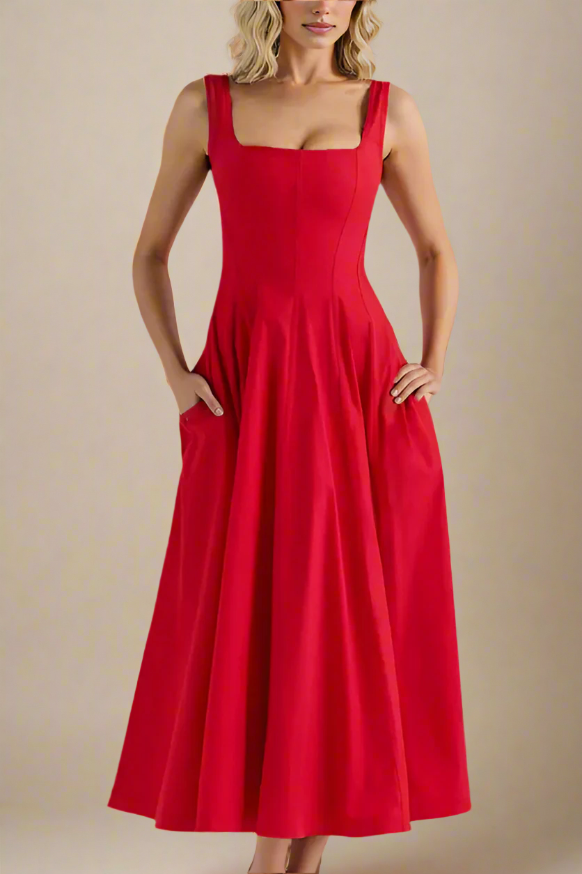 Woman wearing a figure flattering  Willa Bodycon Midi Dress - Lipstick Red BODYCON COLLECTION Pty Ltd